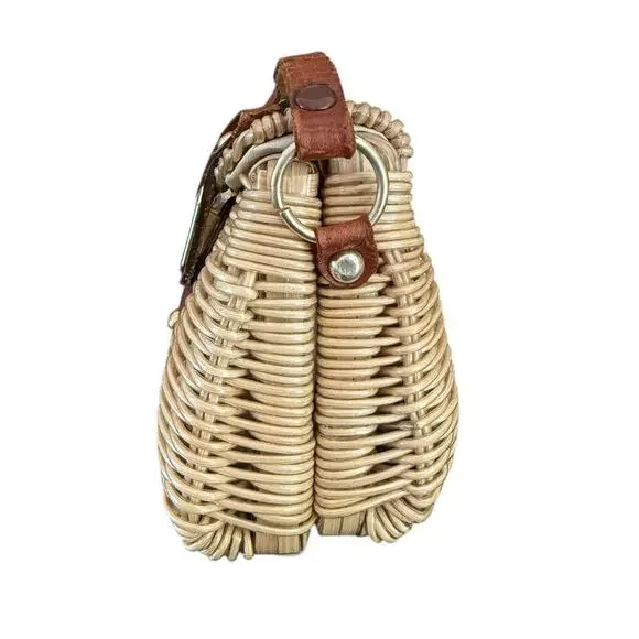 Vintage Wicker Purse Mini Summer Leather Strap Flip Top Twist Lock - Picture 4 of 16